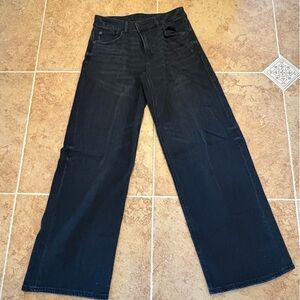 American Eagle Women’s Low Rise Baggy Wide Leg Black Jeans Sz 2